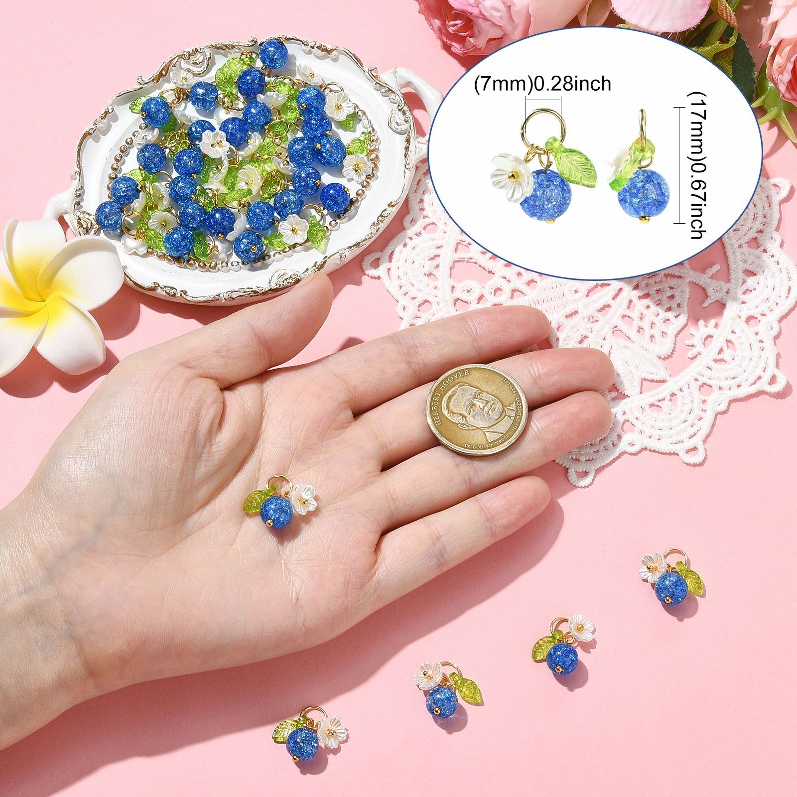 50pcs Blueberry Glass Charms Imitation Fruit Food Charms for DIY Jewelry