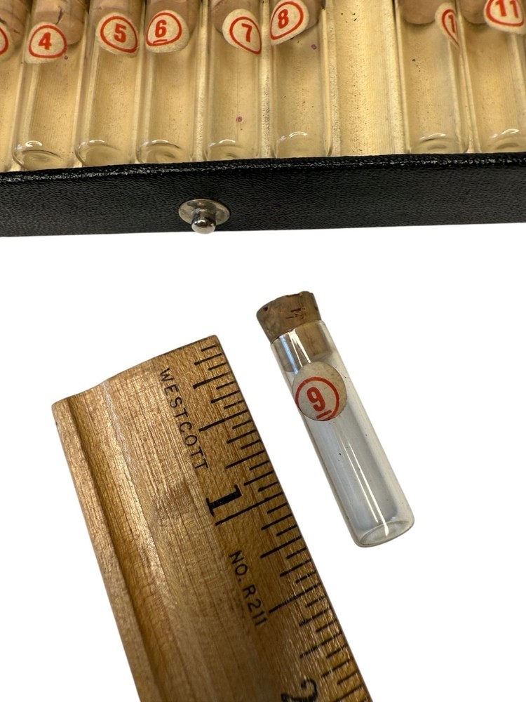 Vintage Little Master Tiny Empty Vials Set In Black Case Watchmaker Bead Storage