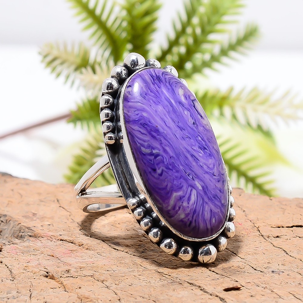 Purple Charoite Ring in Solid 925 Sterling Silver, Anniversary Gift for Her