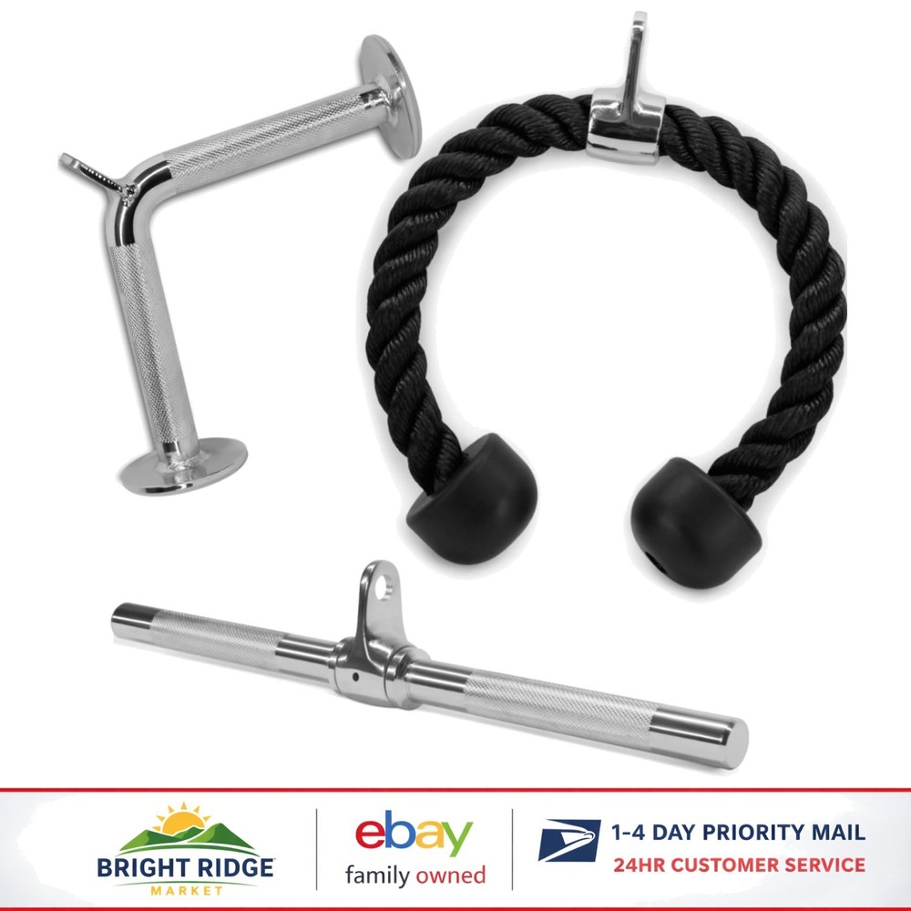 3-Piece Cable Machine Attachment Set for Home Gym Workouts & Strength Training