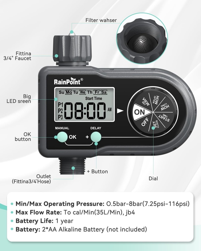 RAINPOINT Sprinkler Timer, Hose Timer with 3 Individual 101P4, Black