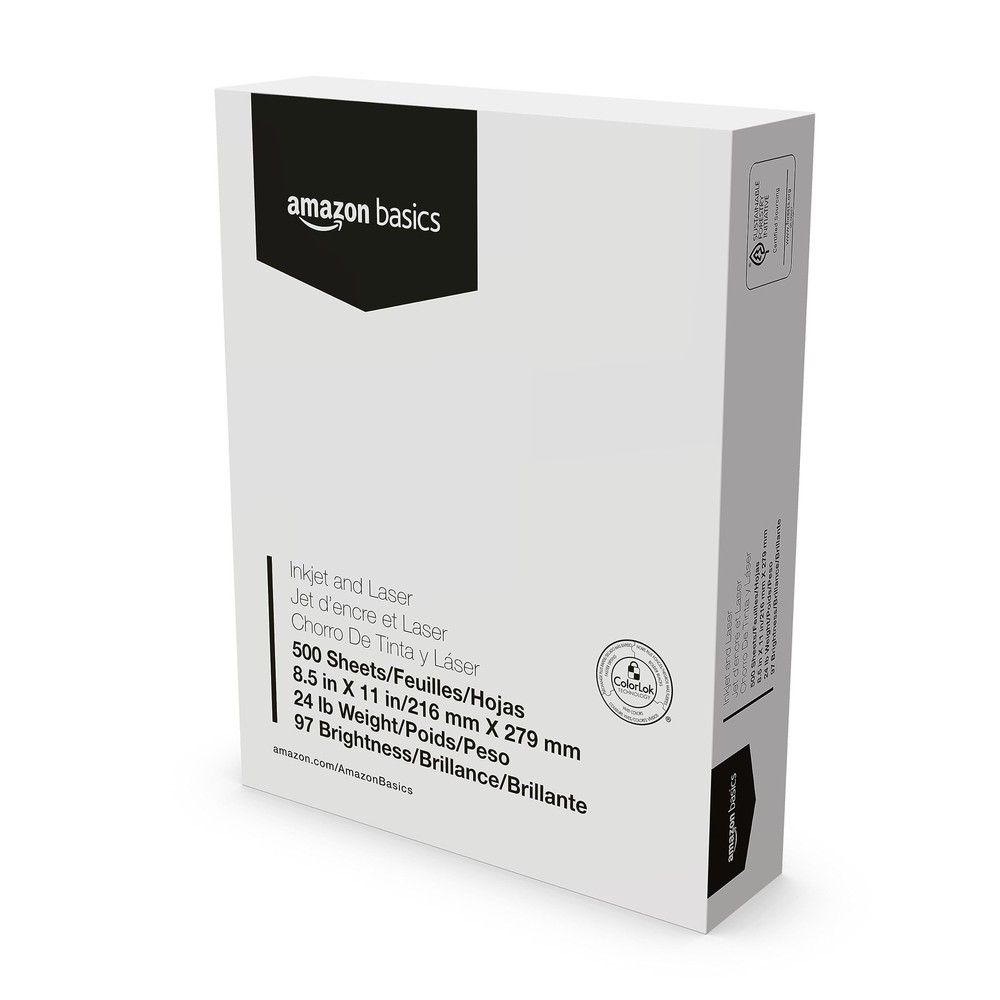 Amazon Basics Multipurpose Copy Printer Paper, 8.5 1500 Sheets (24lb), White