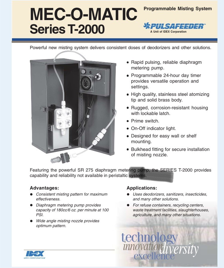 PULSAFEEDER MEC-O-MATIC Programmable Misting Diaphragm Metering Pump SR T2000