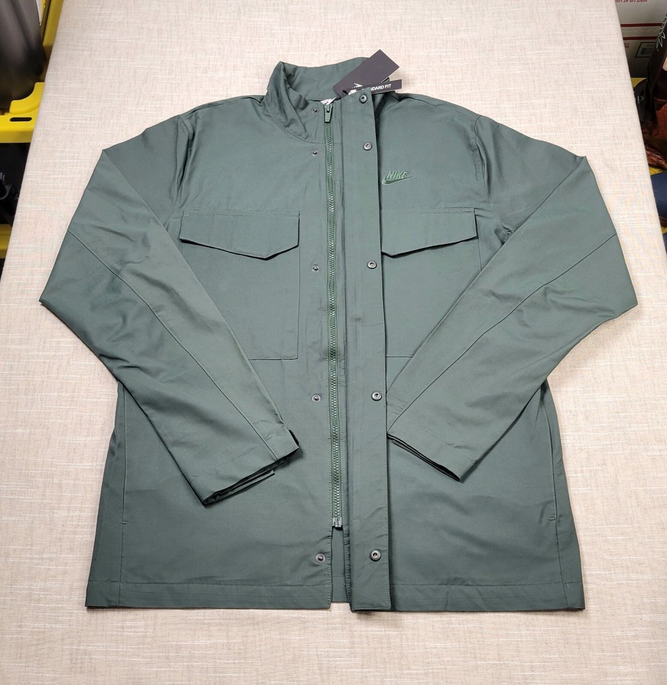 NIKE M65 Jacket Medium Mens Green Woven Full Zip Snap Button Galactic Jade