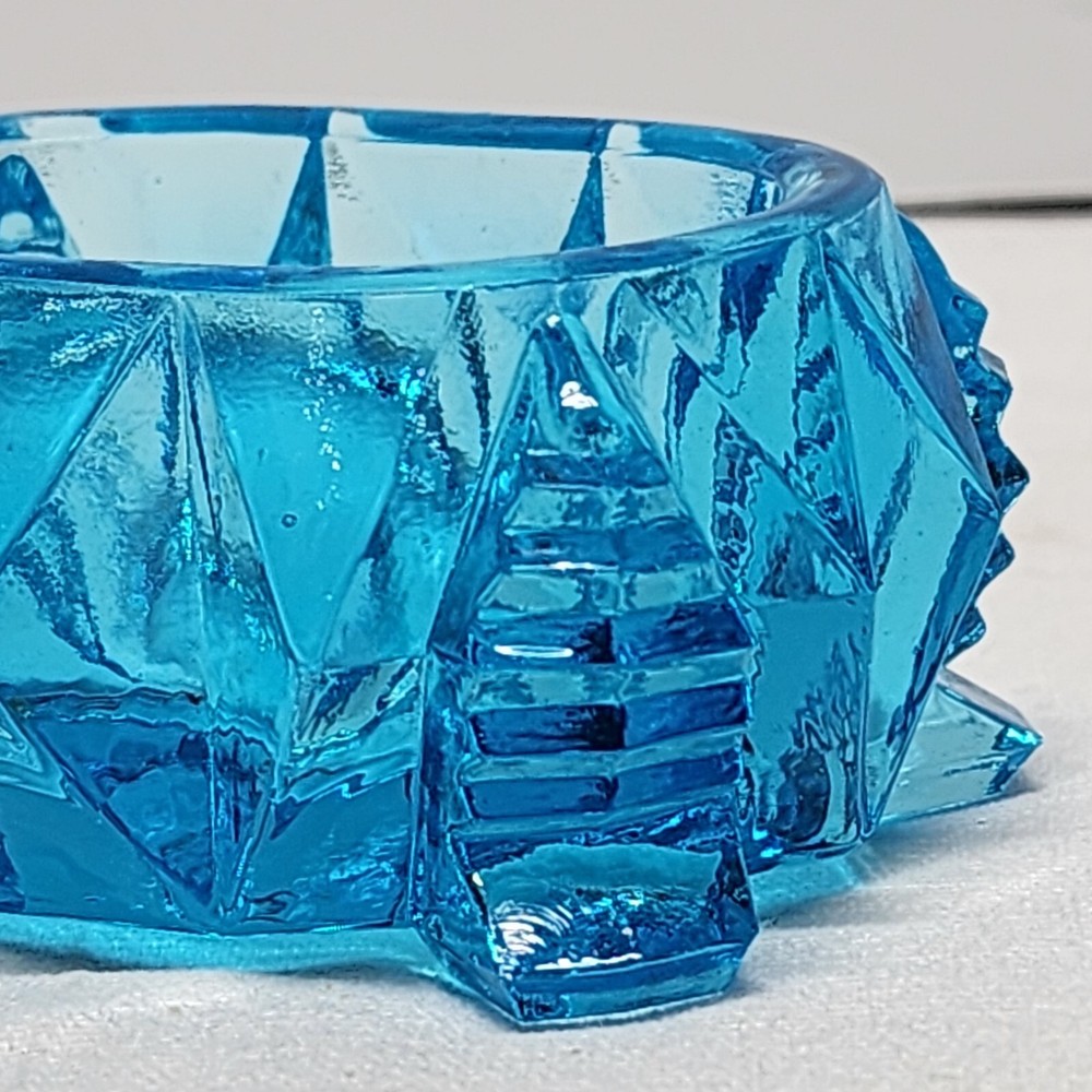 EAPG Blue Glass Master Open Salt Celler Zipper/ Diamond Pattern
