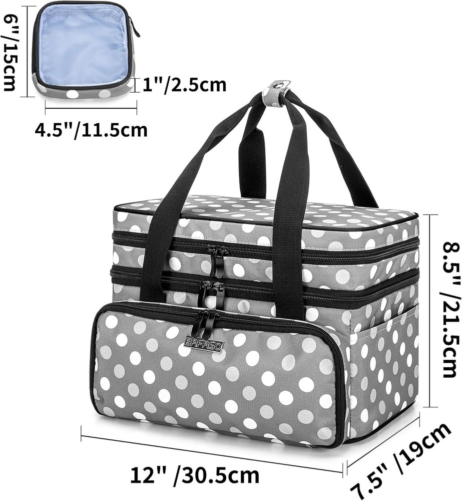 Versatile Sewing Storage Bag - Double Layer with Easy Carry Handles, Polka Dots