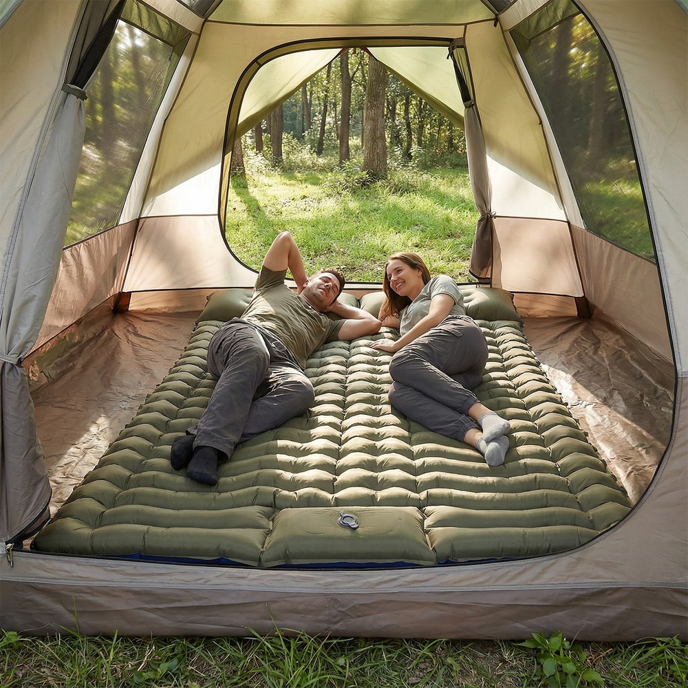 Double Sleeping Pad - Self Inflating 3" Thick w/Pillow Pump Camping Mat Pro