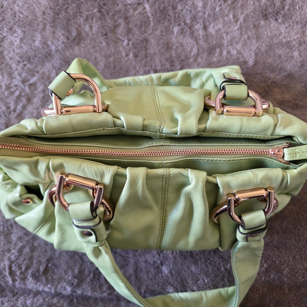 B Makowsky Soft Leather Shoulder Bag Green Chunky Gold Hardware NWT