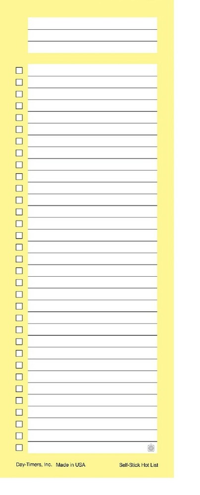 Day-Timer Self-Stick Hot Lists 1 Pad, 2 7/8" x 7 7/8", 50 Sheets