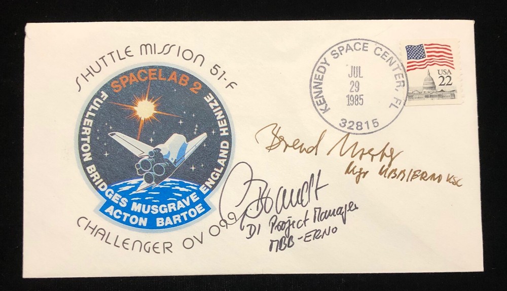 STS 51-F HAND SIGNED AUTOGRAPHED 2 PROGRAM PROJECT MANAGERS POSTMARKED COVER