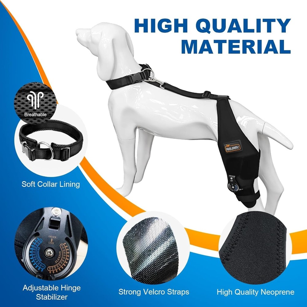 CHAMIN/RISURRY Adjustable Dog Knee Brace with Extra Collar, Support for Torn Acl