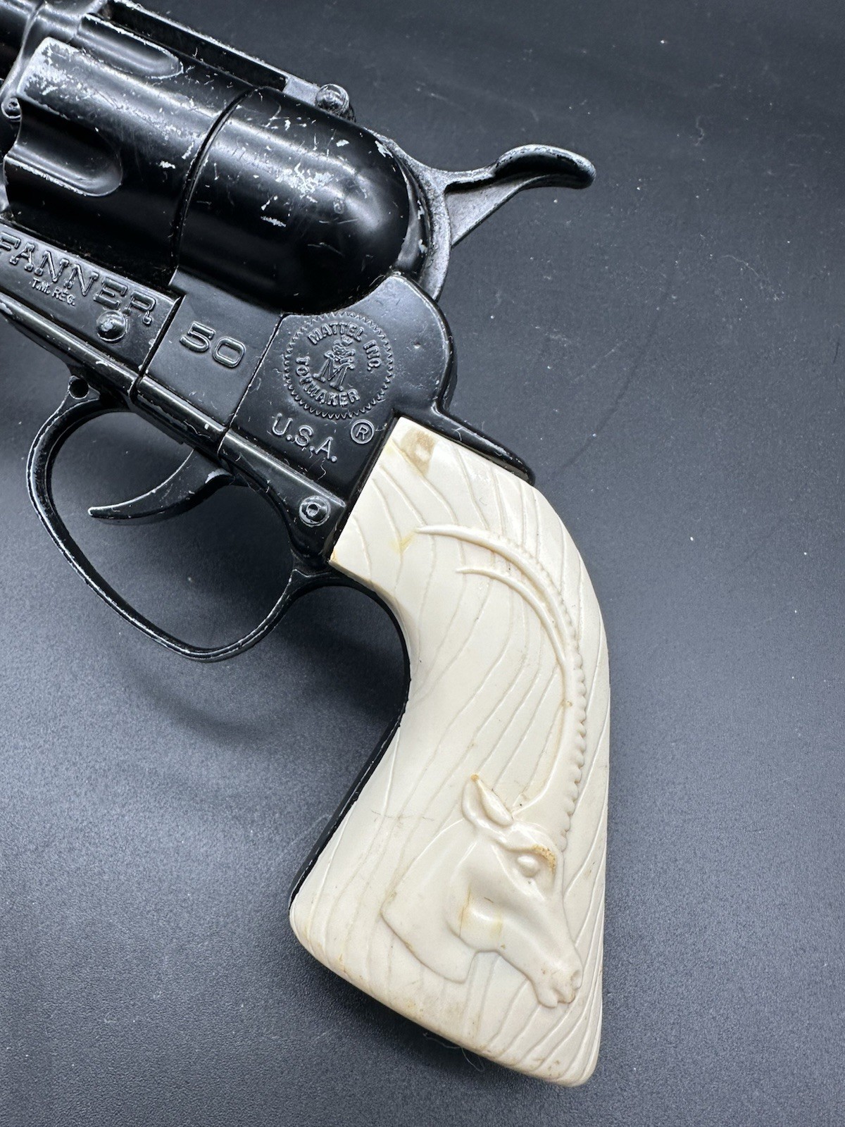 Vintage Mattel USA Fanner 50 Plastic Toy Cap Gun NEEDS REPAIR Pretend Play TOY