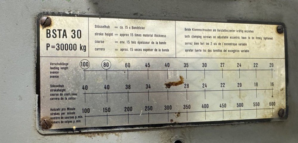 Bruderer Model BSTA30 3 Post High Speed Punch Press
