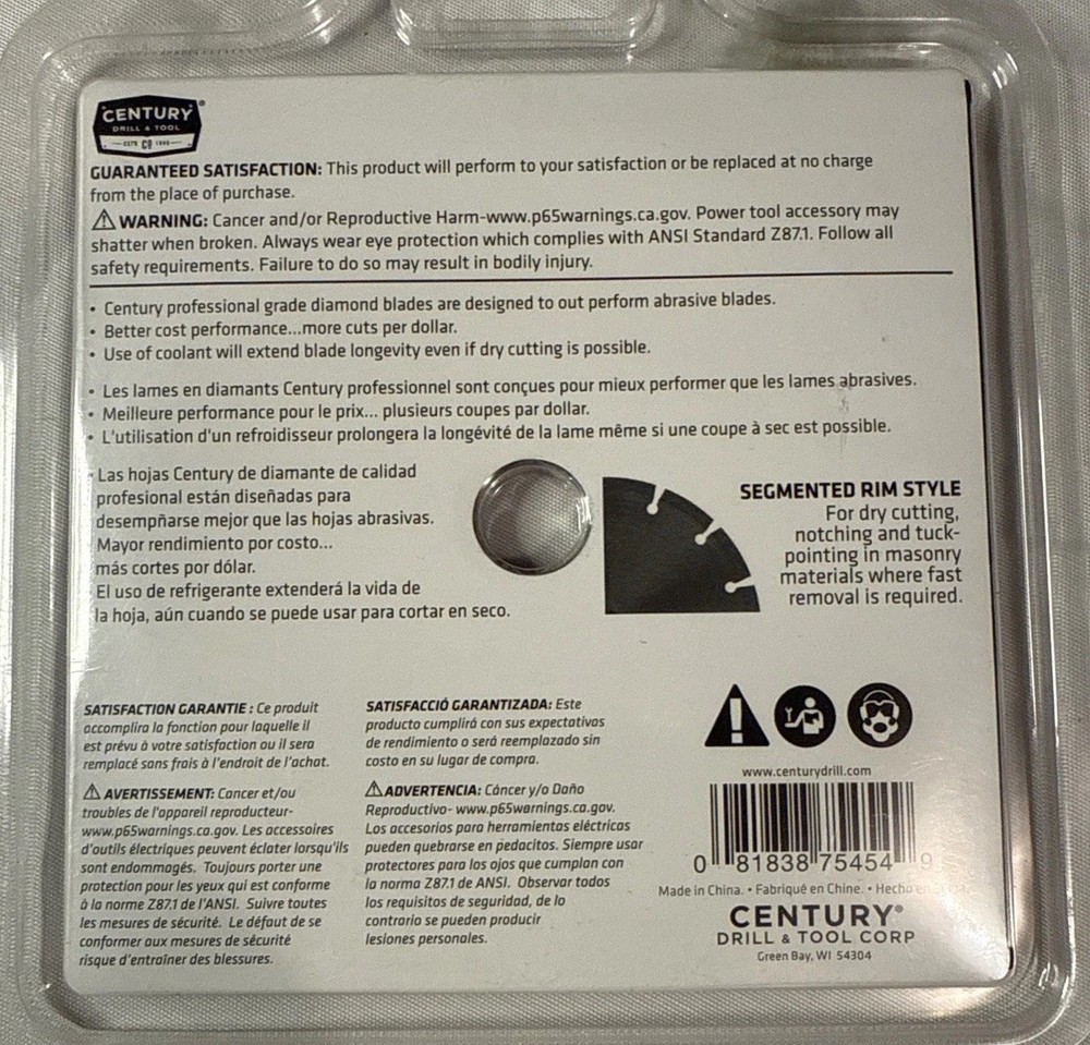 Century Segmented 4-1/2 Inch Diamond Pro Blade universal Rough Cuts