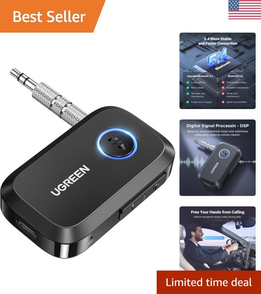 Bluetooth 5.4 Car Adapter - Hands-Free Calling & Noise Cancelling - 15H Battery