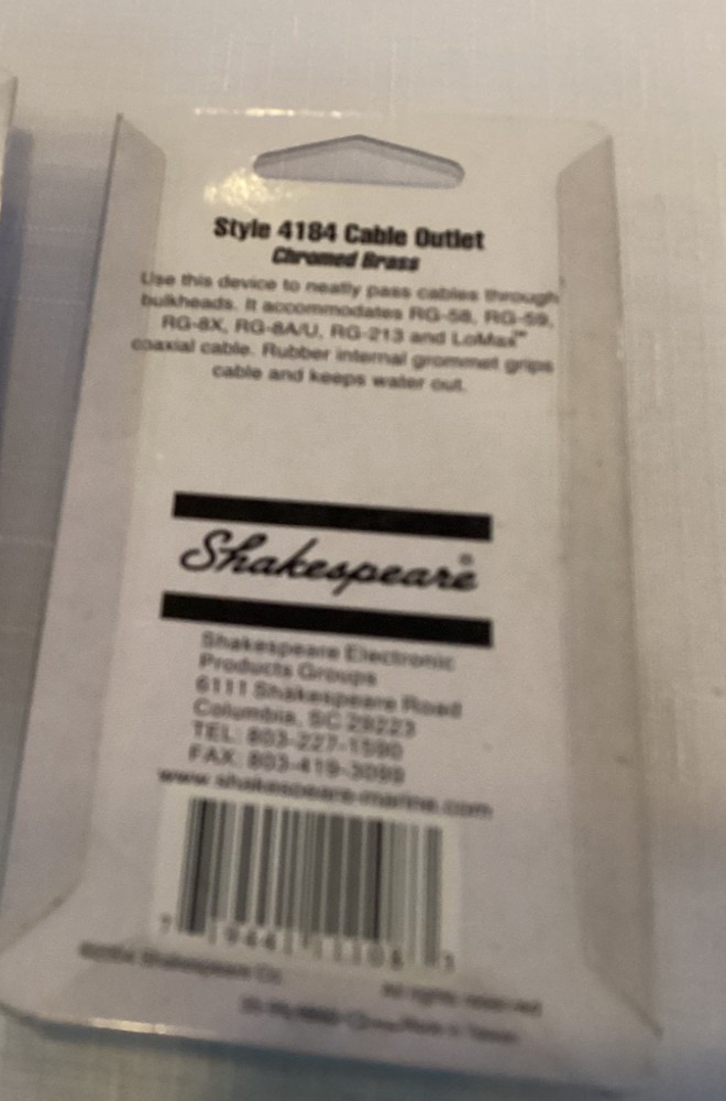 SHAKESPEARE 4184 CHROME PLATED CABLE OUTLET CONNECTOR new