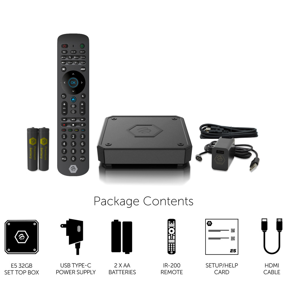 BuzzTV E5 -32GB Android 11 2X2 Wi-Fi USB-C TV IP Box Buzz TV E5 Essentials