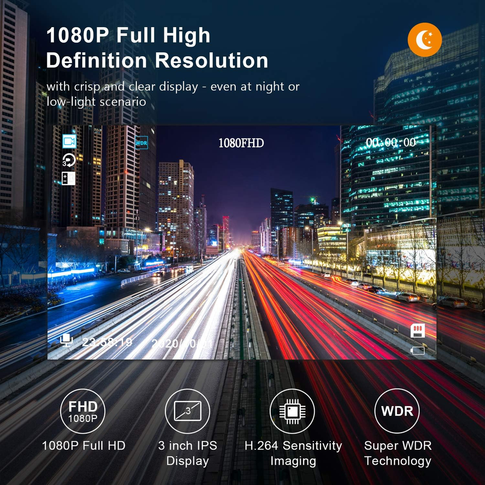 BOOGIIO 1080P Dash Cam 3" IPS, 170° Wide, 32GB SD, Night Vision, G-Sensor