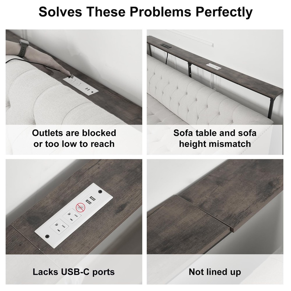 YGEOMER 79in Behind Couch Table Adjustable Height Sofa Table with Charge Stat...