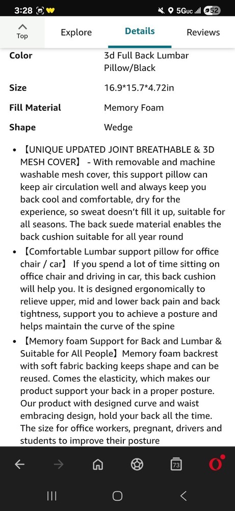 Niceday Lumbar Support Pillow, Adjustable, Machine Washable, Great Condition