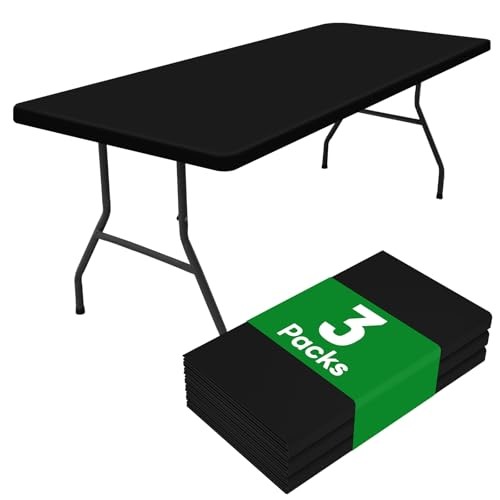 Pack Rectangle Table Cloth, Elastic Fitted 72" x 30" (Rectangular) 3 Black