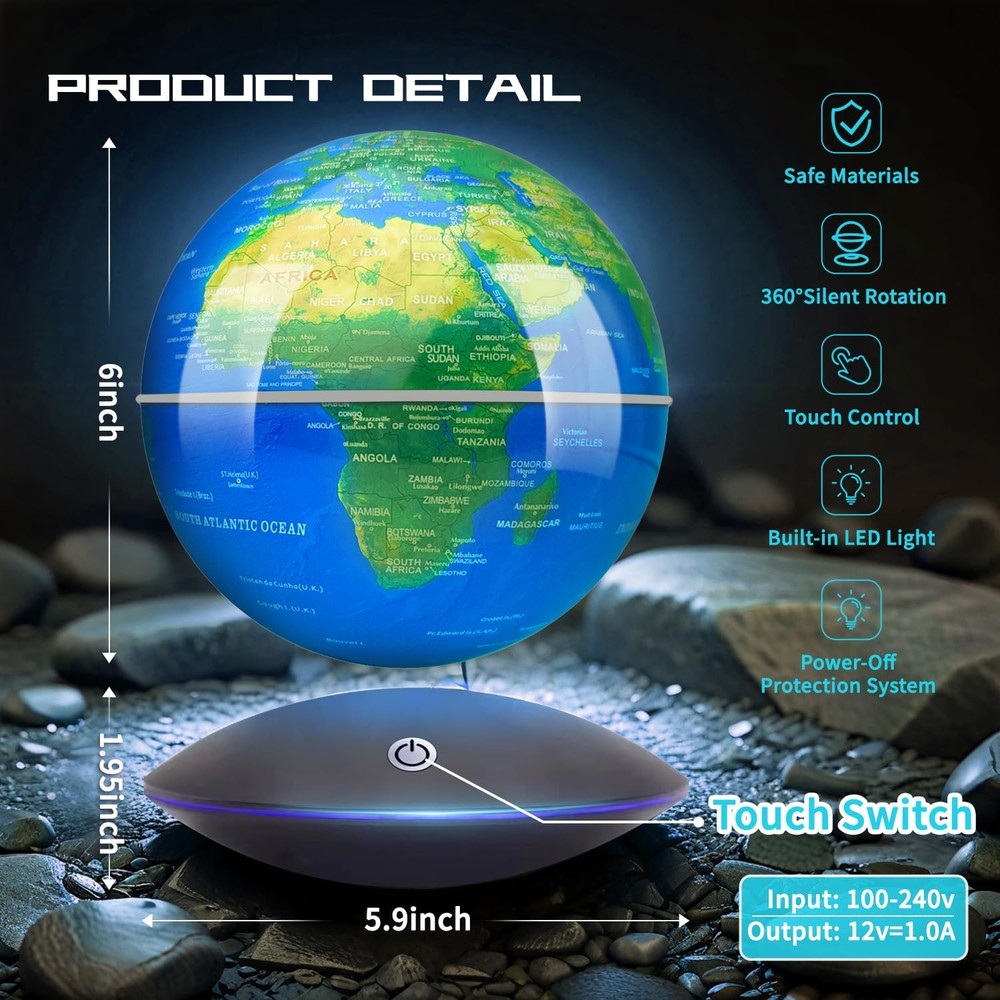 Magnetic Levitating Floating Globe with LED Light, 16 Colors Cool Tech Gadget...