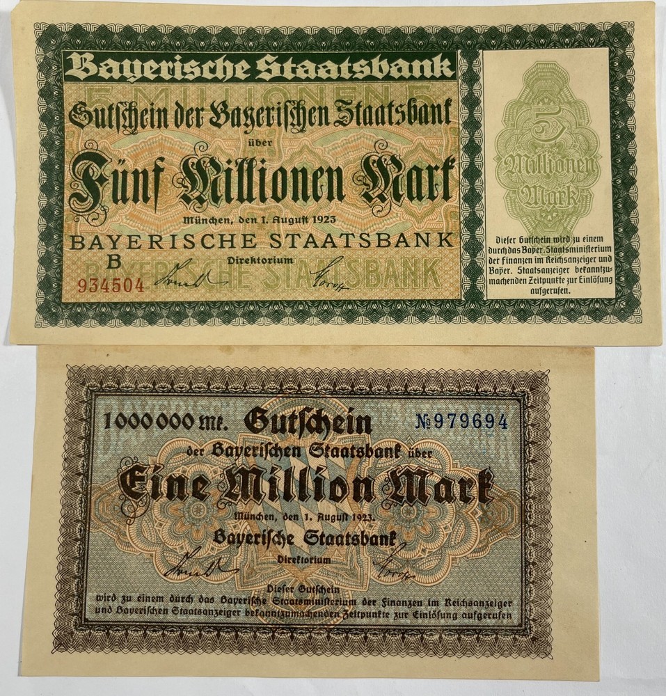 Germany Bayern 1922 & 1923 (2) notes. (#740) Decent notes.