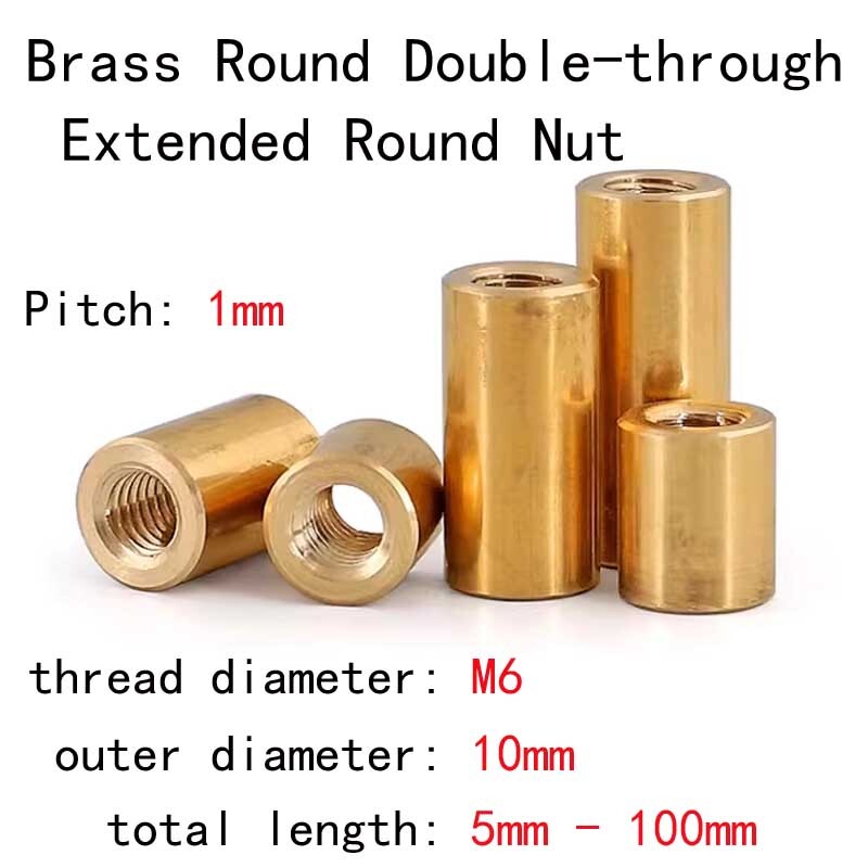 M6 Brass Double-through Round Studs Extended Through-hole Cylindrical Nuts