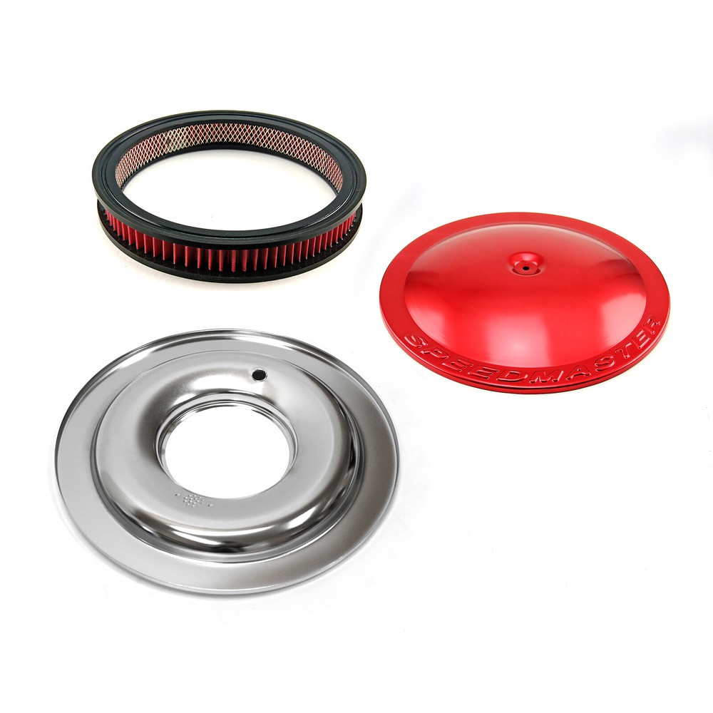 14" x 2" Washable Element Flat Base Aluminum Air Cleaner Red