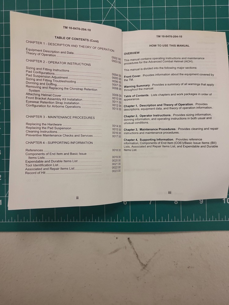 TM 10-8470-204-10 Technical Manual Advanced Combat Helmet ACH Operator Guide