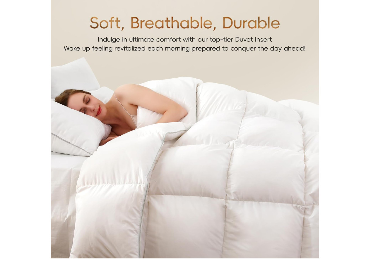 Goose Feather Down Comforter - 900+ Fill Power Medium Queen (Upgraded) White