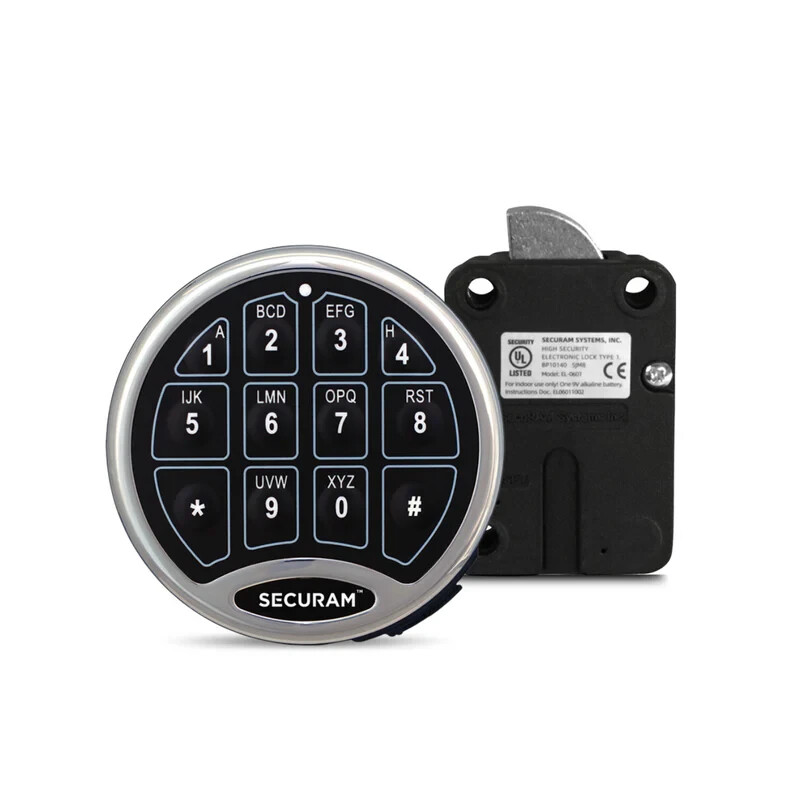 SecuRam Safelogic Basic Electronic Lock & Keypad SET - Swingbolt - Chrome