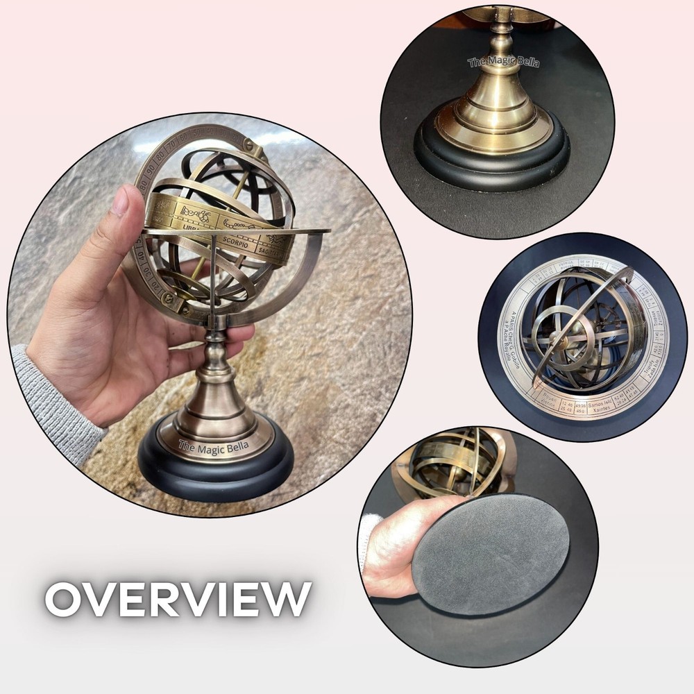 8.2" Handmade Brass Armillary Sphere Globe Clock – Vintage Nautical Compass.