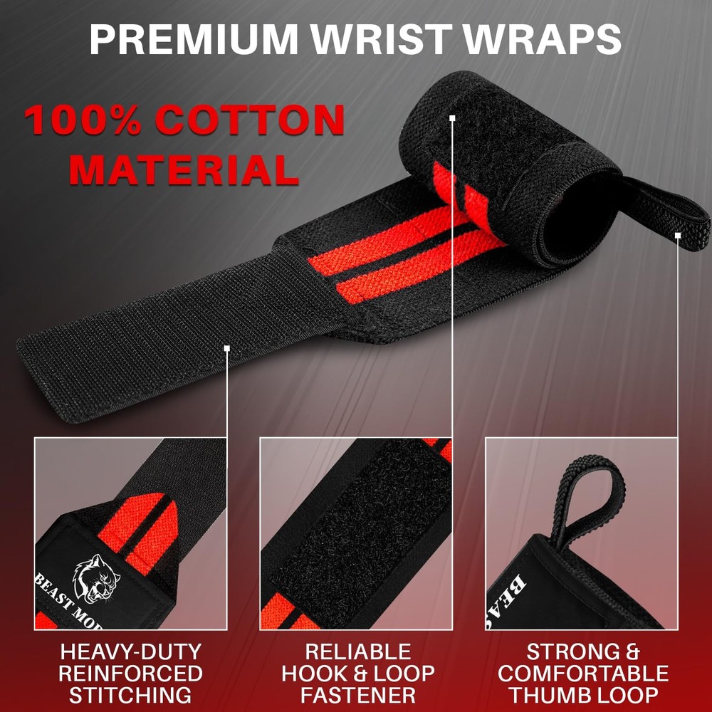 Weightlifting Wrist Wraps with Thumb Loop – HeavyDuty Support for Powerlifting