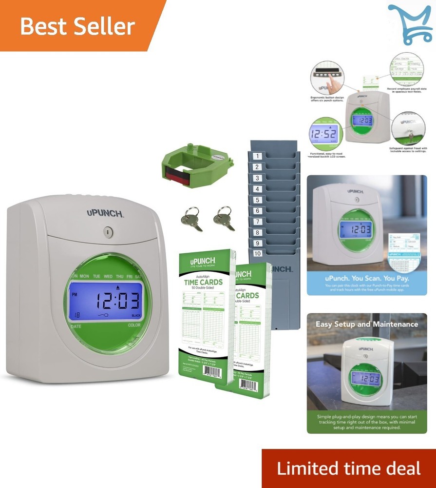 Starter Time Clock Bundle with 100 Time Cards Rack Ribbon Small Business