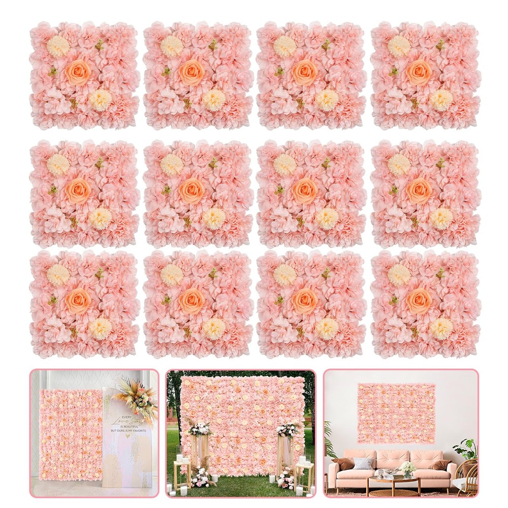 Artificial Flower Wall 5ftx3.74ft Peach Floral Backdrop Wedding Wall Panel Fa...