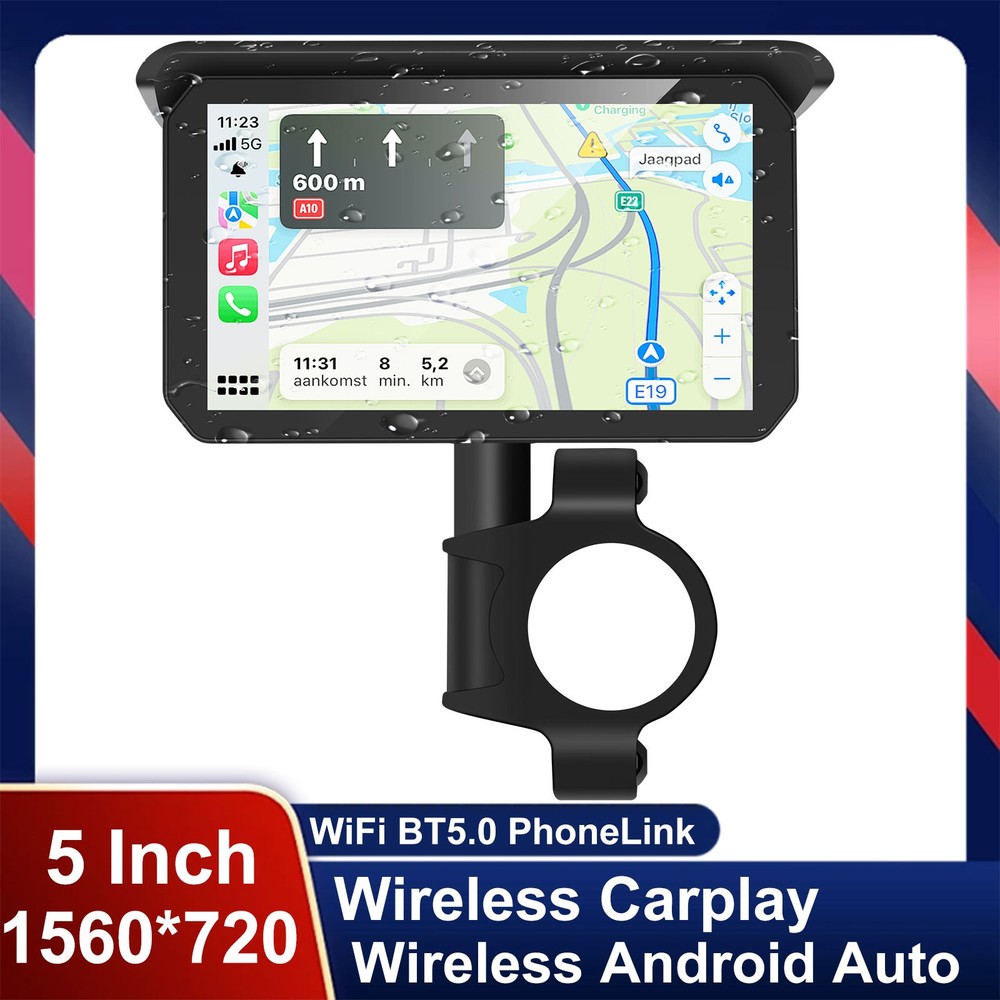 Motorcycle CarPlay 5" GPS Navigation Waterproof HD Touch Screen Bluetooth Music