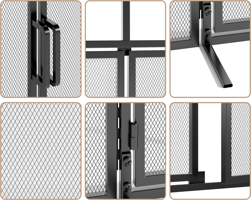 3-Panel Folding Fireplace Screen with Magnetic Hinged Doors Solid Wrought Iron