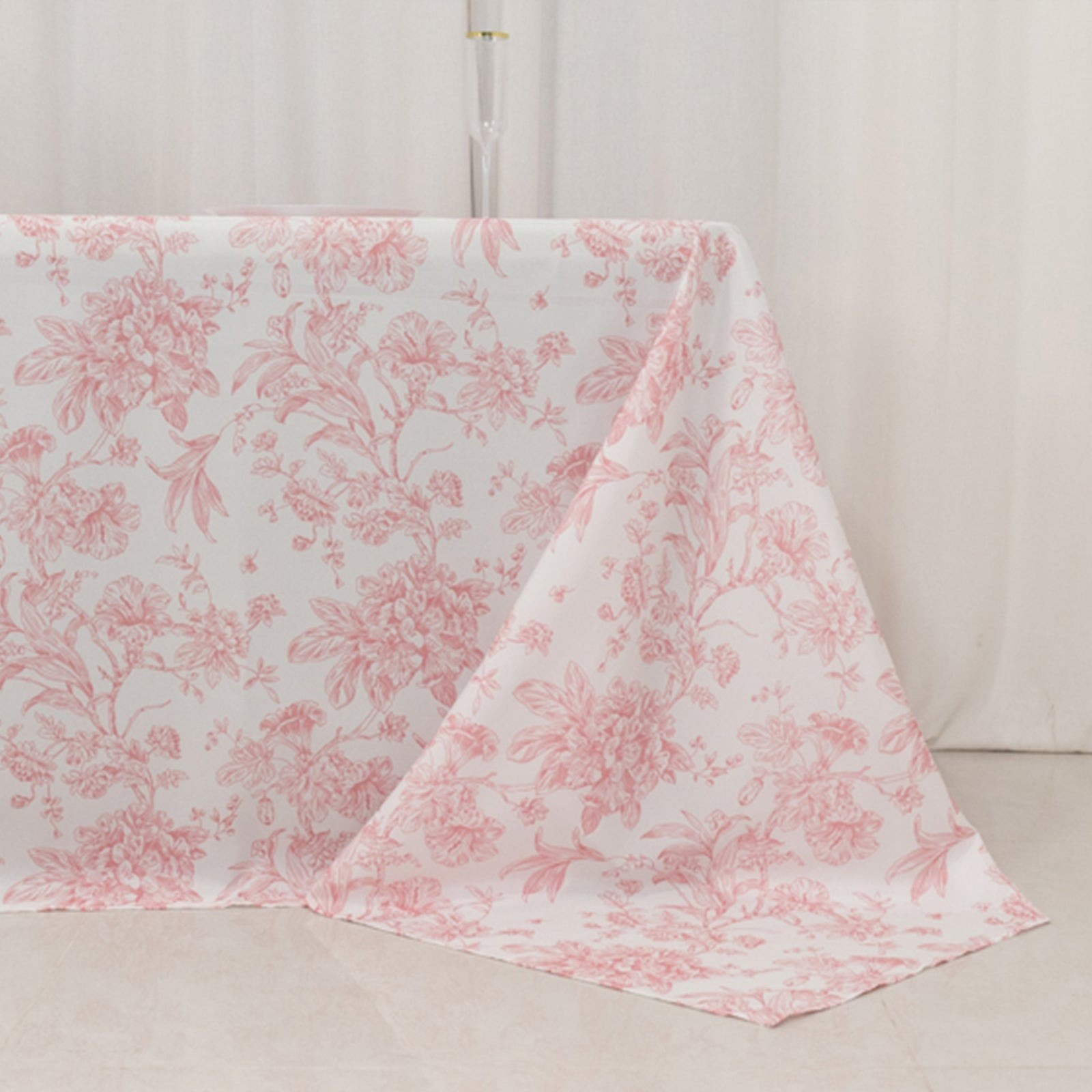 90" x 156" Pink French Toile Pattern Polyester Rectangular Tablecloth