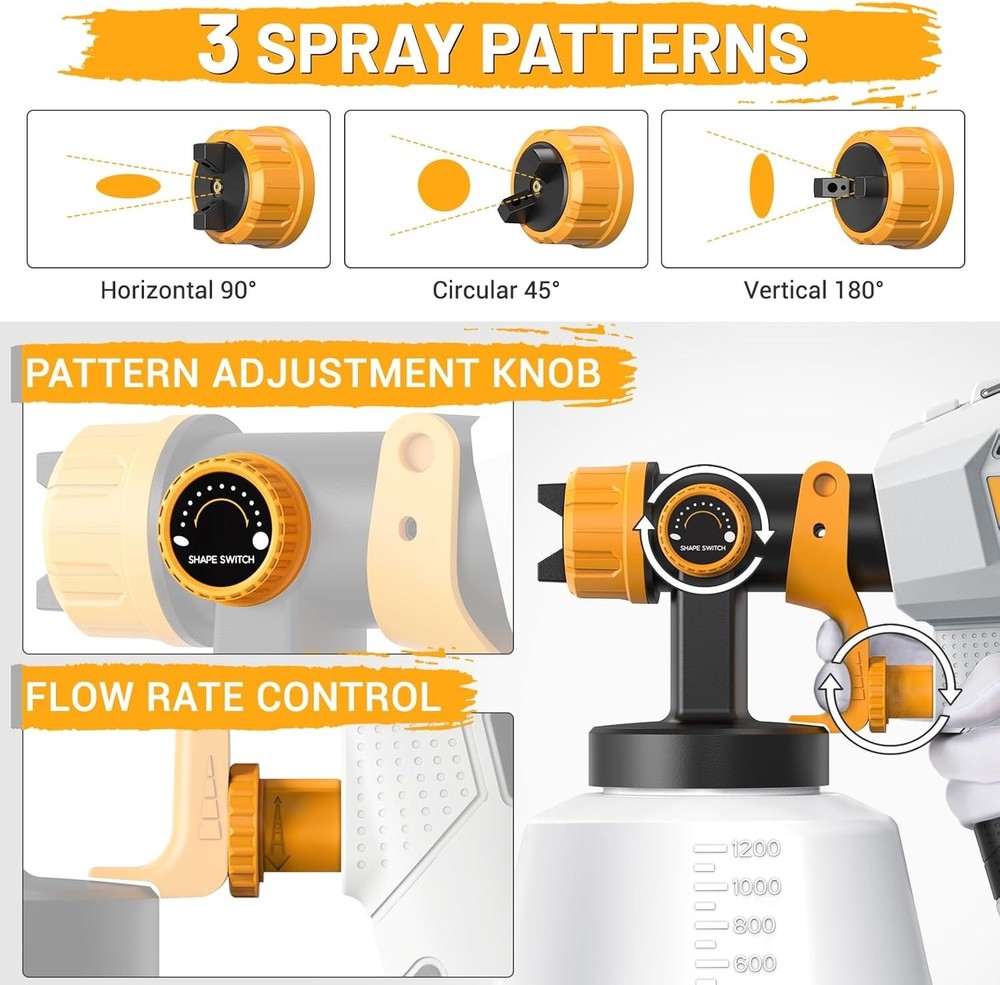 Versatile Handheld Paint Sprayer: 5 Brass Nozzles & 3 Patterns for All Projects