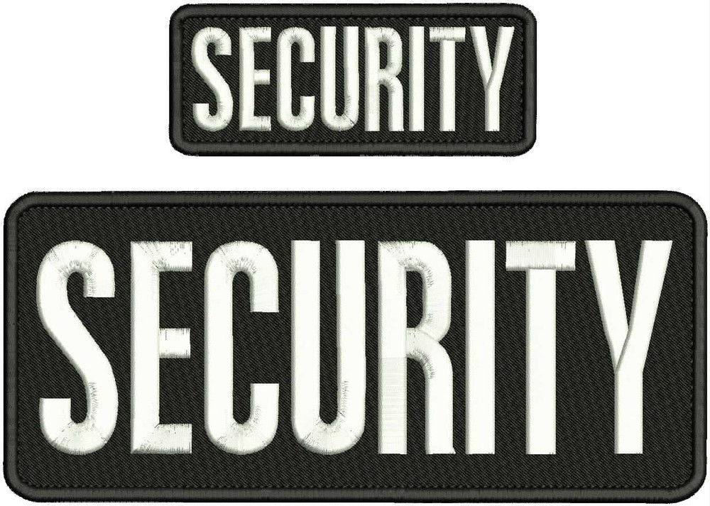 SECURITY EMBROIDERY PATCH 4X10 AND 2X5 HOOK ON BACK  BLK/WHITE