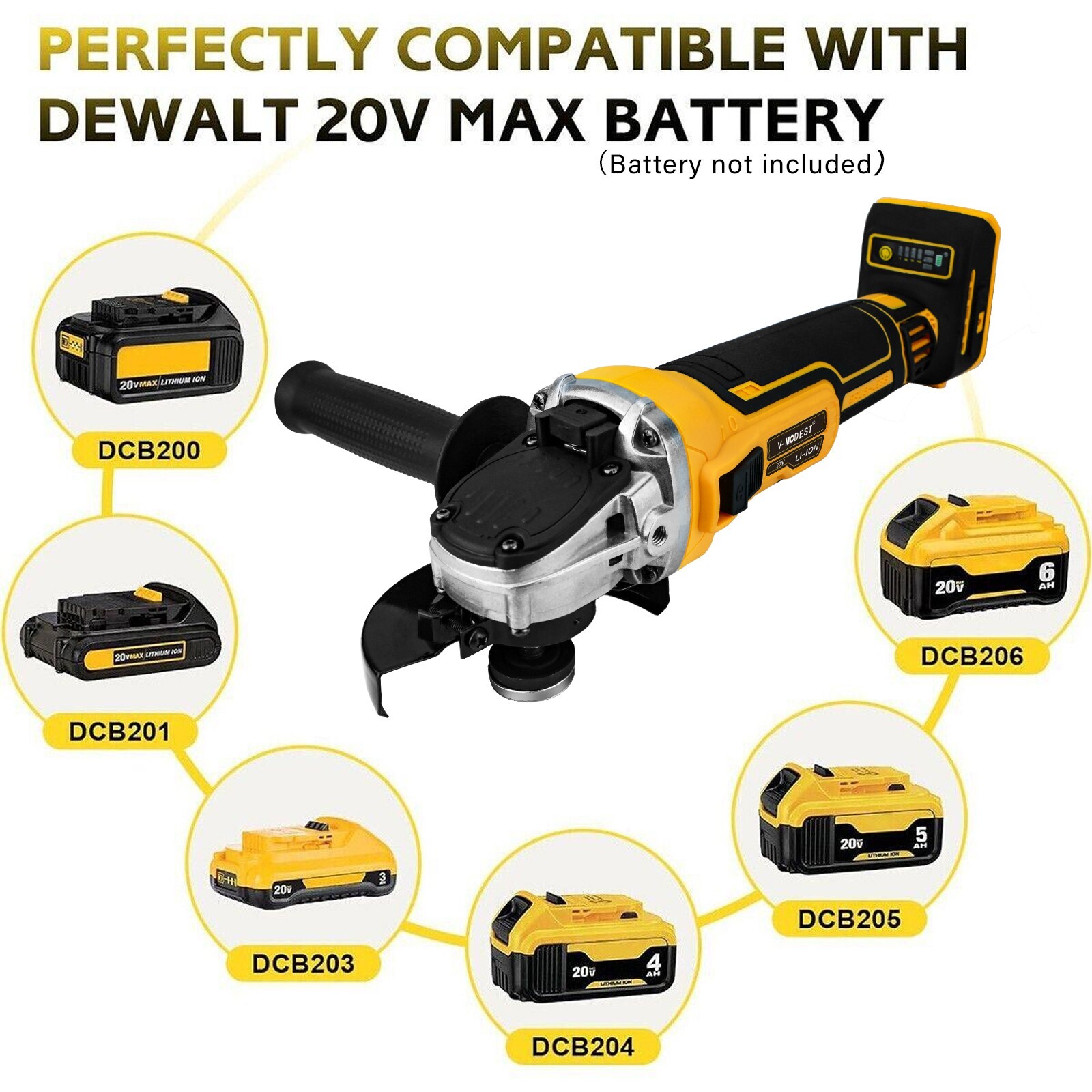 Cordless Angle Grinder For Dewalt 20V Battery 4-1/2" to 5" w/5 cutting blade