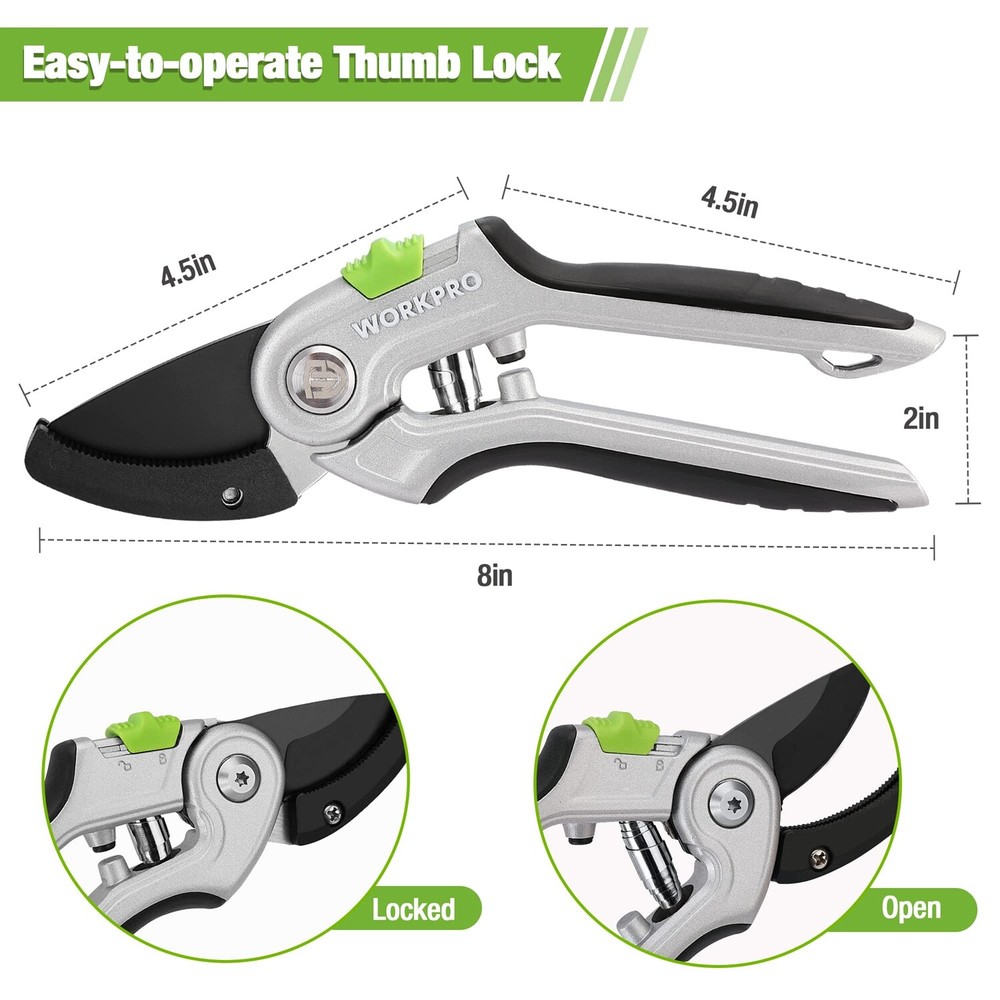 WORKPRO Garden Anvil Pruning Shears, 8" Heavy Duty w/Ergonomically Design Handle