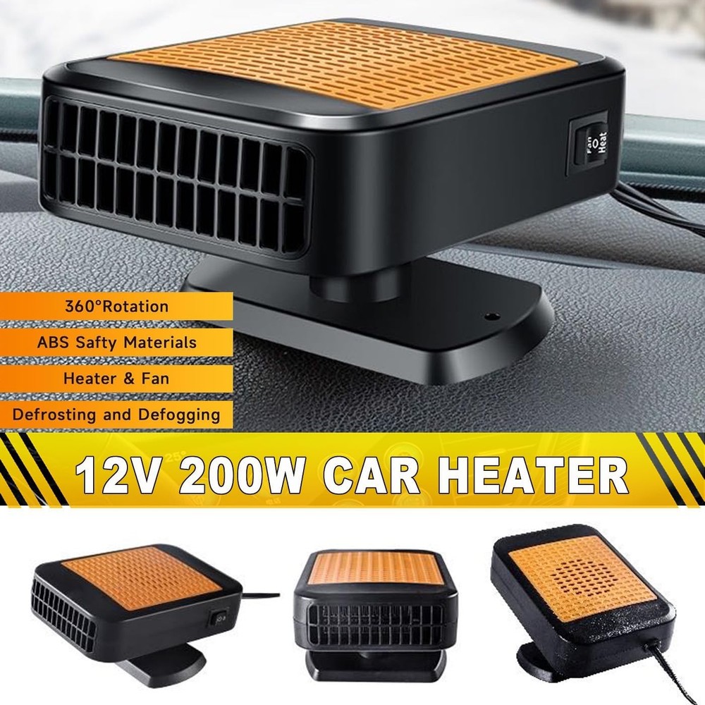 Car Heater Windshield Defogger 12V 200W 360° Rotatable Plug-in Portable