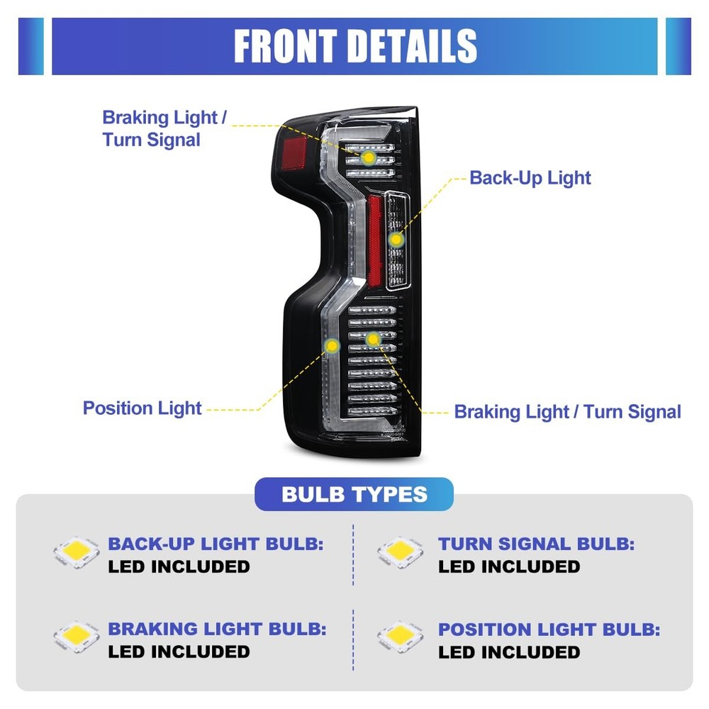 尾灯适用于索罗德 1500 2500HD 3500HD 2019-2026 卤素 LED 黑色 透明