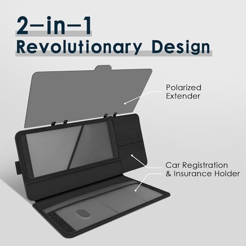 Sun Visor Extender for Car with Registration Holder, Adjustable Car Visor