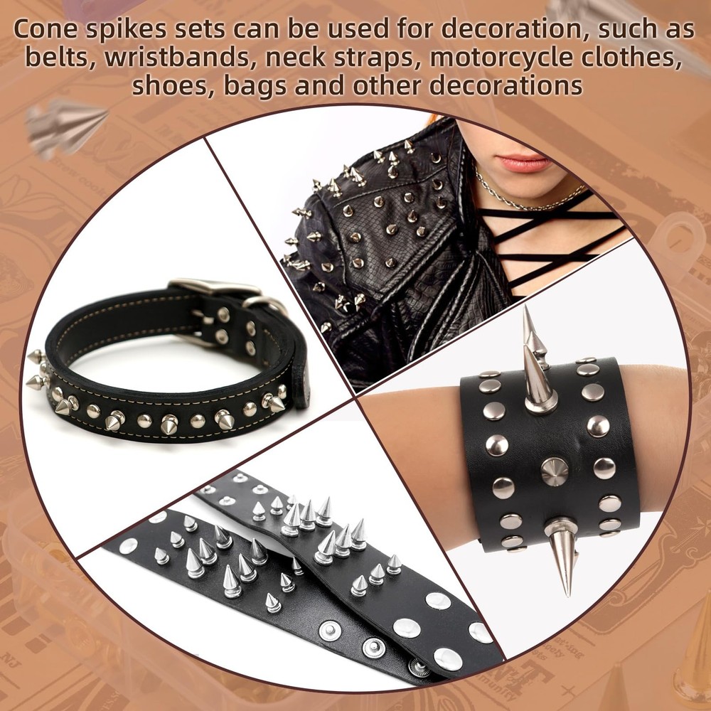 180 Pieces Multiple Sizes Cone Spikes Screwback Studs Rivets 3 Sizes Metal Tr...