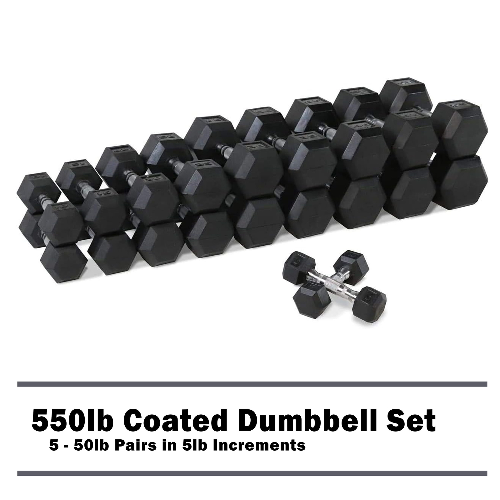 CAP 150lb-550lb Rubber Hex Dumbbell Complete Set Commercial Home Gym Weights
