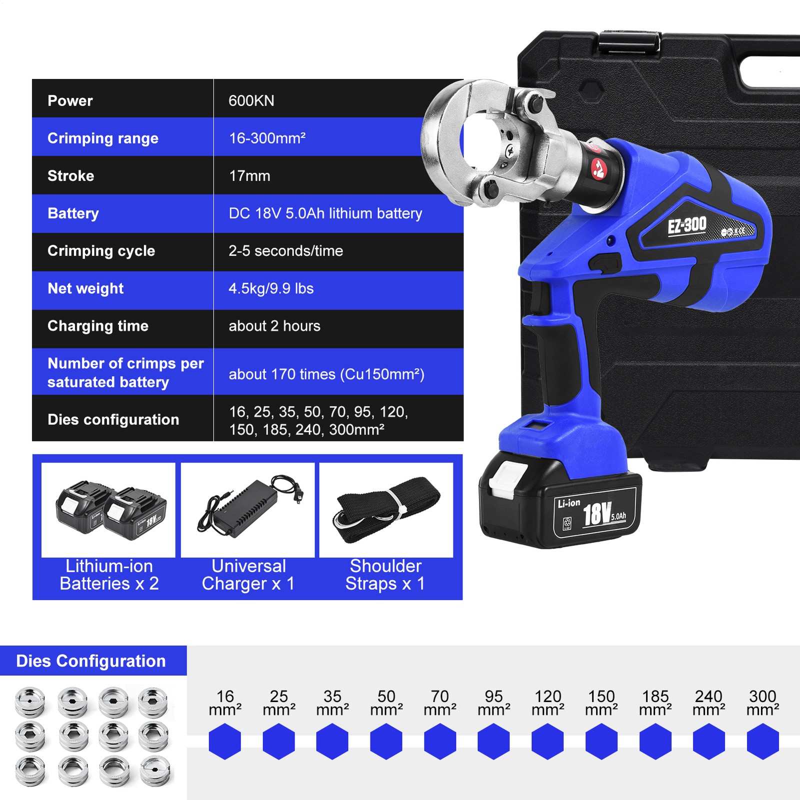 18V Cordless Electric Hydraulic Crimping Tool Electrician Cable Lug Crimper