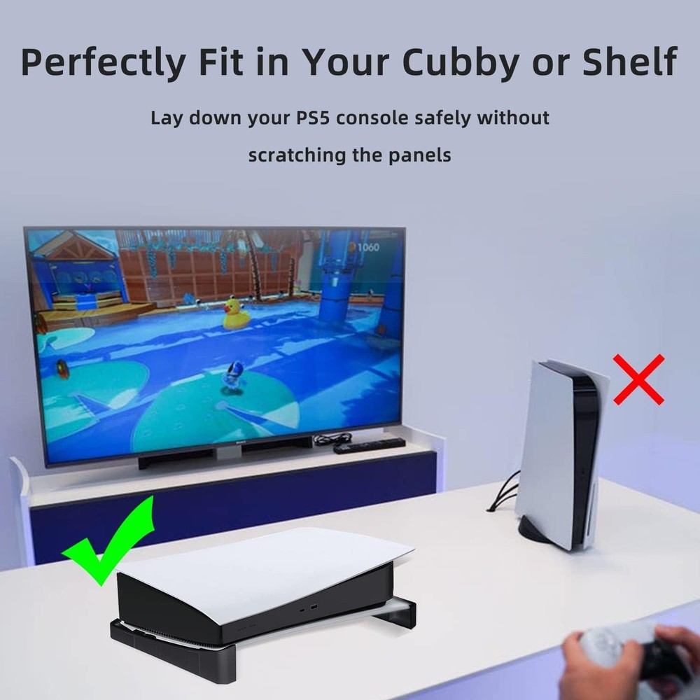 Horizontal Stand for PS5 Disc Digital Console Stable Base Black Non Slim Pro Fit